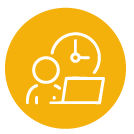 icon of a person sitting at a laptop in front of a clock